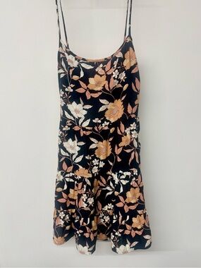 Speechless Navy Dress with Peach Floral Accents